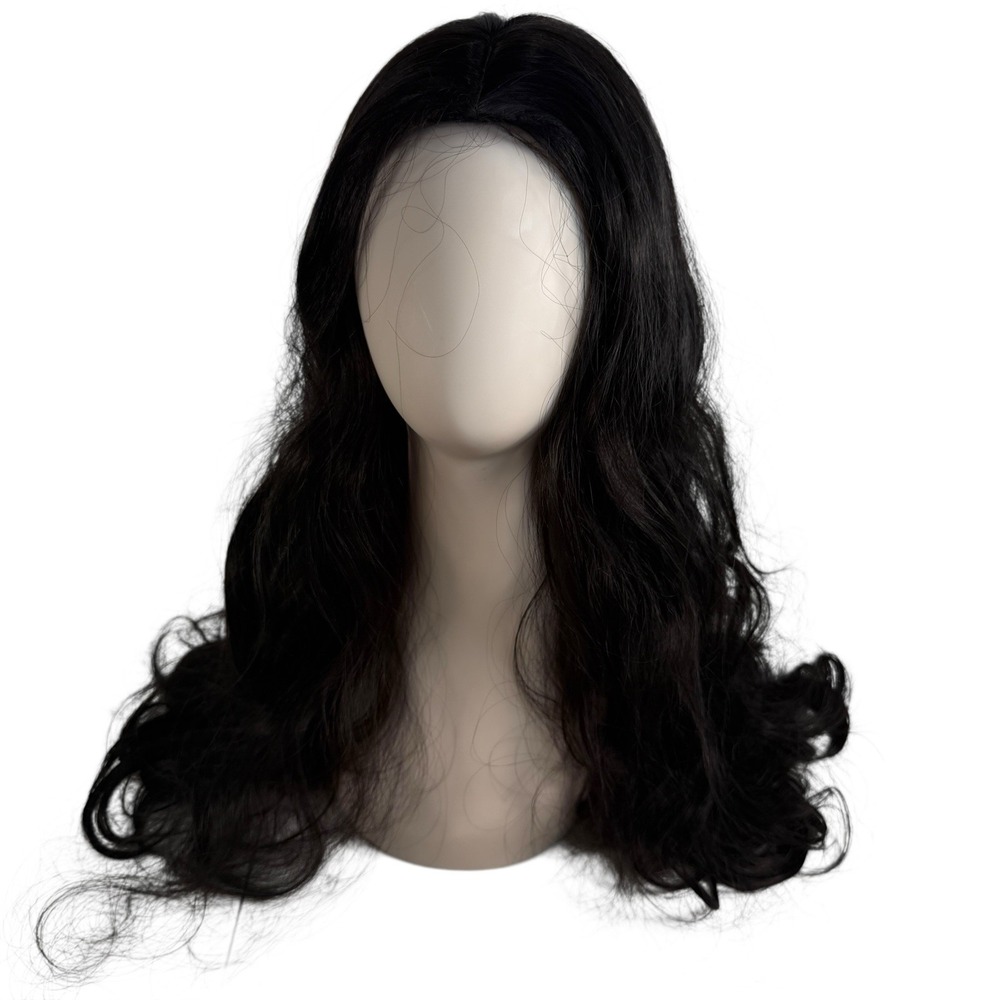Wig Long Black Wavy Soft Curls‎ Lace Cap Cosplay Costume Open Weft Brushed